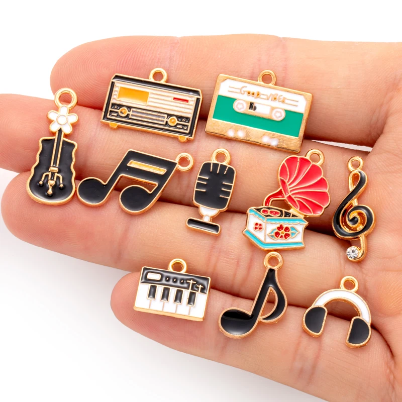 10 Styles Enamel Musical Note Charms Guitar Keyboard Instruments Pendants for Earrings Necklace DIY Jewelry Making W347