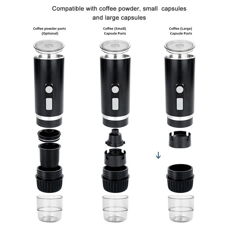 Electric Automatic Travel Espresso Machine Portable Self Heating Coffee Latte Maker Compatible Coffee Powder Capsules Car Hotel