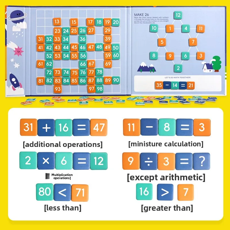 New Design Montessori Educational Toys 1-100 Number Board for Age 2+ Boys Girls Early Math Books Teaching Aids Arithmetic