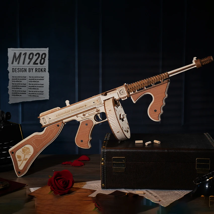 Robotime Rokr DIY Wooden Crafts LQB01 Submachine Gun Model Kit Toys 3D Puzzles for Adults