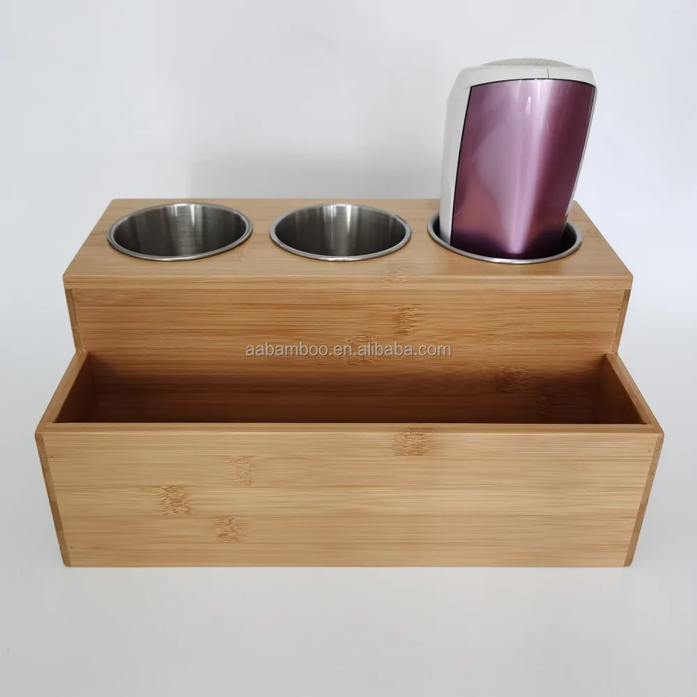 Multifunctional Bamboo Wooden Hair Tool Organizer Blow Dryer Holder