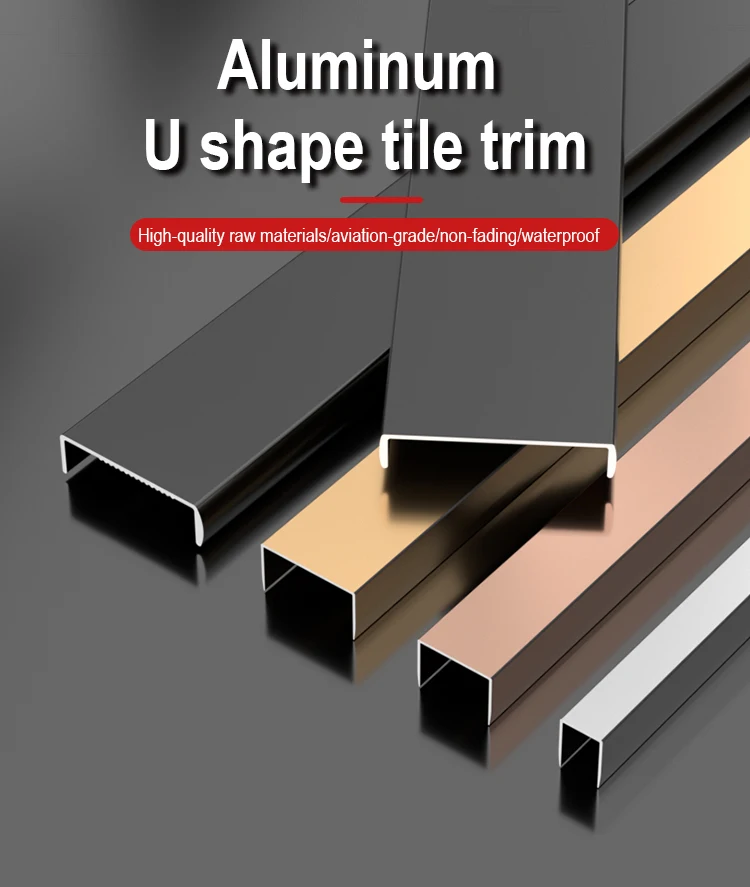 Aluminum/Stainless steel Tile Accessories Corners Tile Trim Metal Floor Aluminum Alloy Edge Trim profile U Shape Tile Trim details