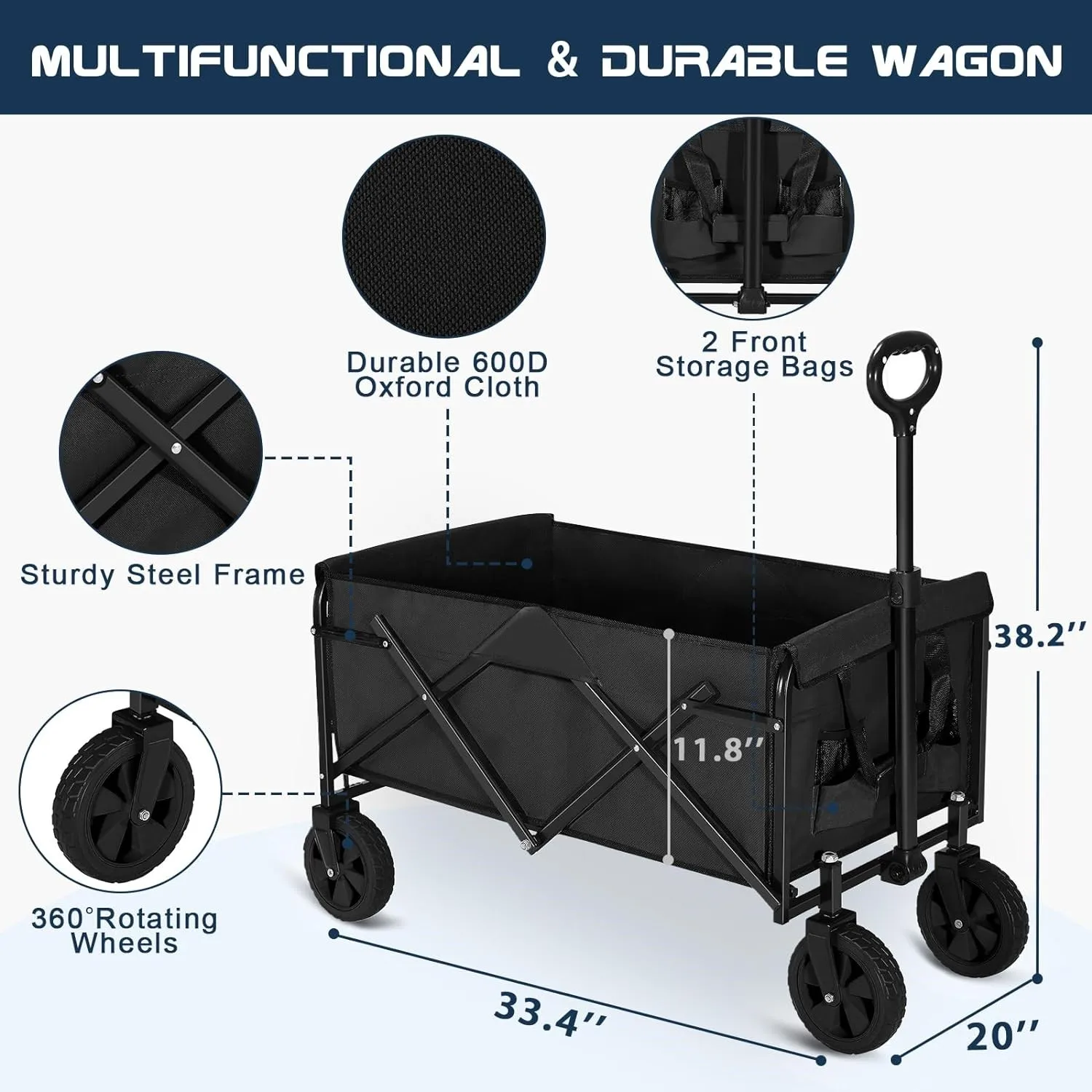 Collapsible Utility Folding Wagon Cart - Heavy Duty & Versatile