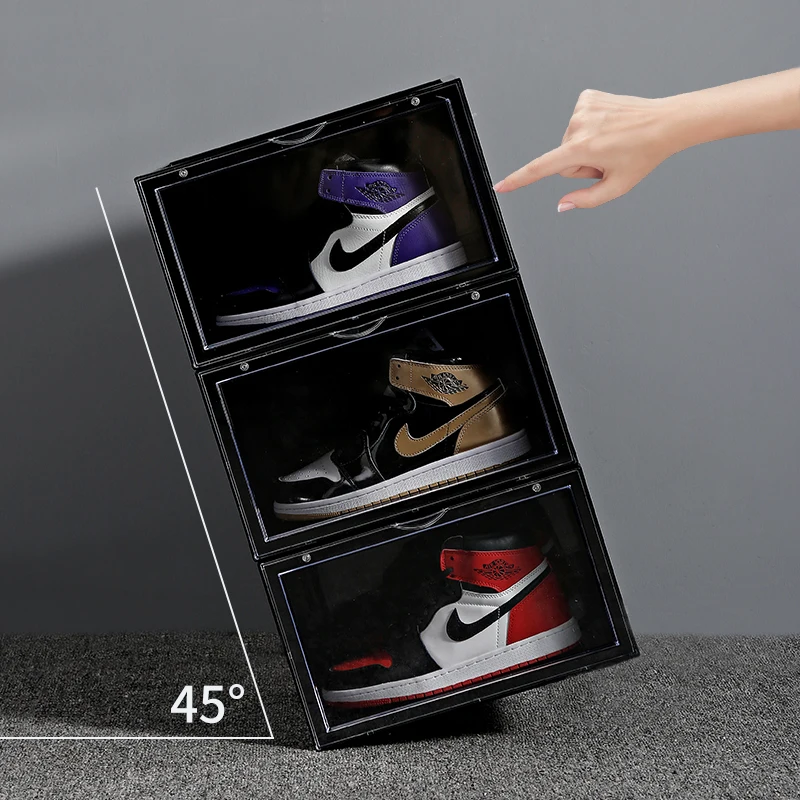 TOP Custom Stackable Container Dustproof Acrylic Shoe Storage Box Transparent Display Case Shoes Plastic Sneaker Box  with logo