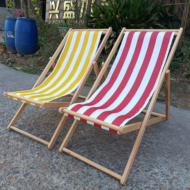 2024 Best Multifunctional Low Sit Lay Back Portable Beach Chair Tassels  Stripped Antique Wood Position Outdoor Fishing Park