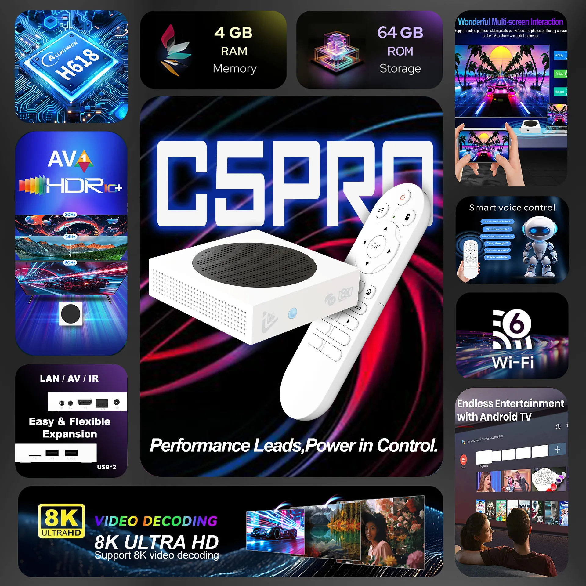 2025 C5 PRO Android 12 TV Box with 8K Resolution, 4GB RAM, 64GB