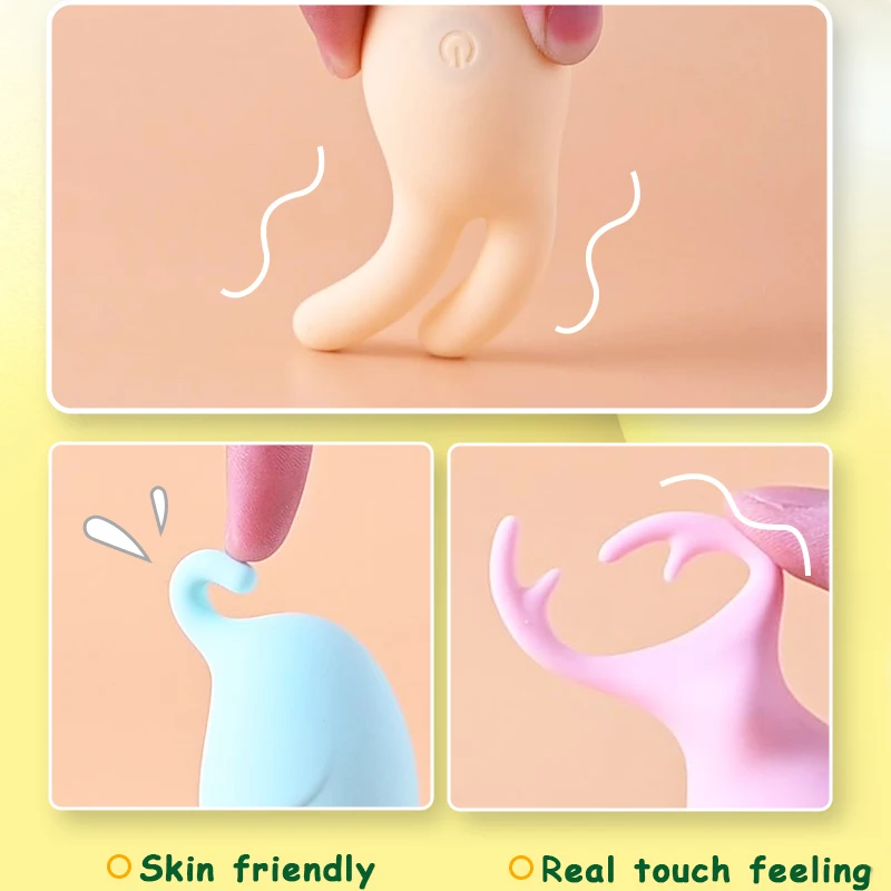 Close-up detail of animal-shaped nipple and clitoral stimulator showing silicone and ABS construction