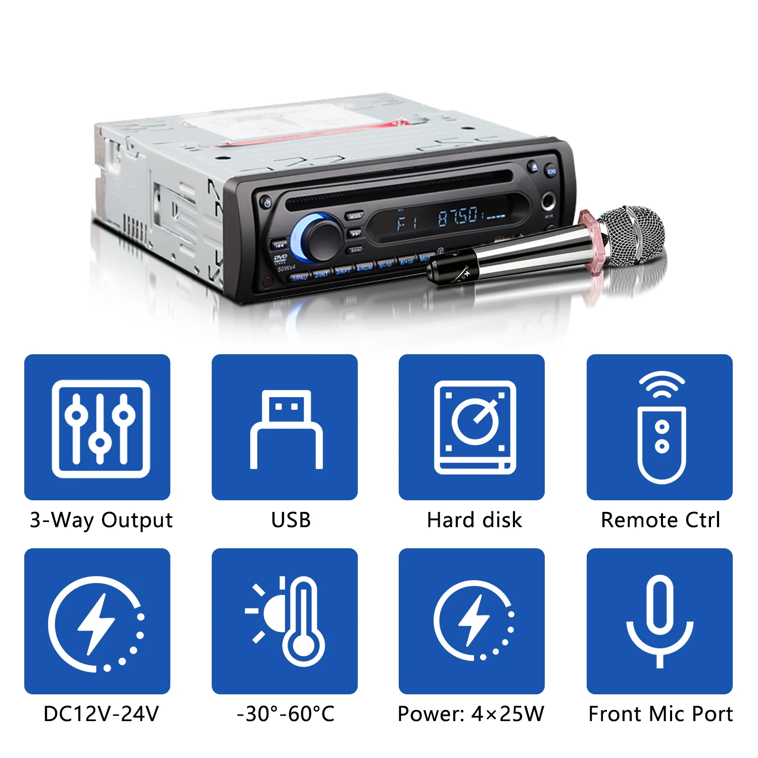 工場直販 HD版 DC12V/24V 1DIN バスMP3プレーヤー トラック BT FM 