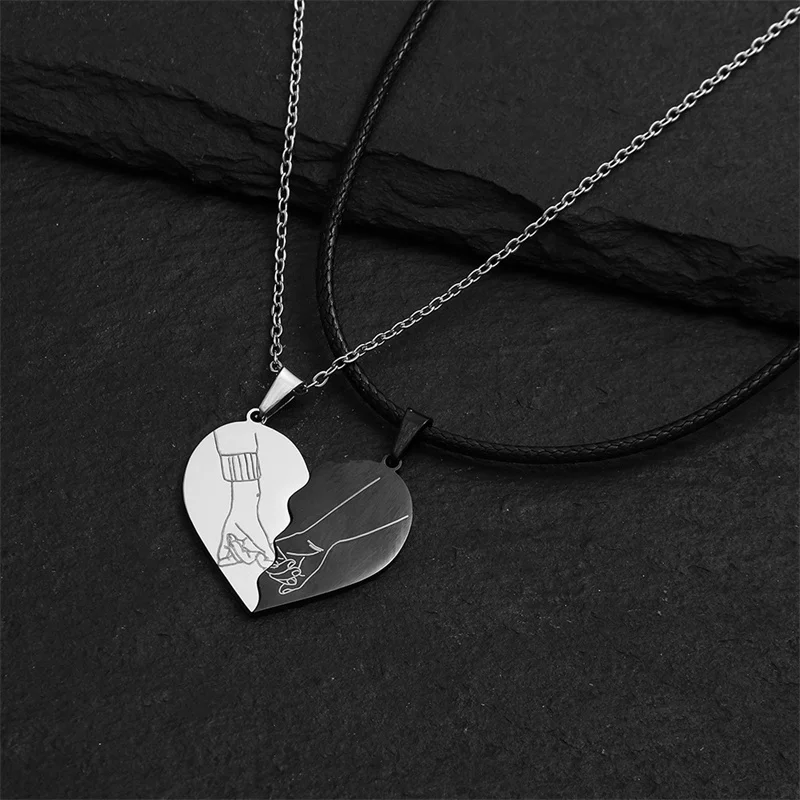 Half Heart Love Chain Couple Pendant Necklace Stainless Steel