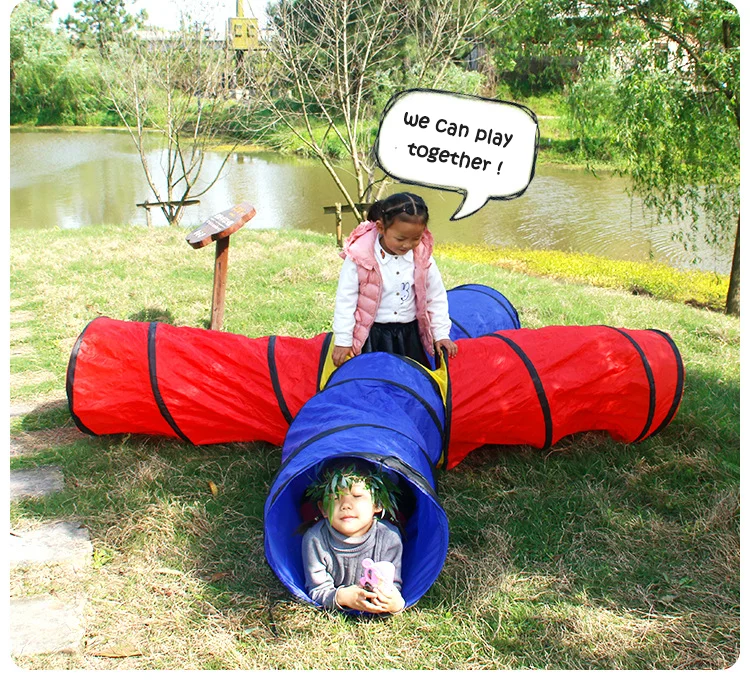 Kids 4-Way Tunnel Pop-Up Fun Junction Set 8 Feet Toy Tent Play Tube Toddler New 