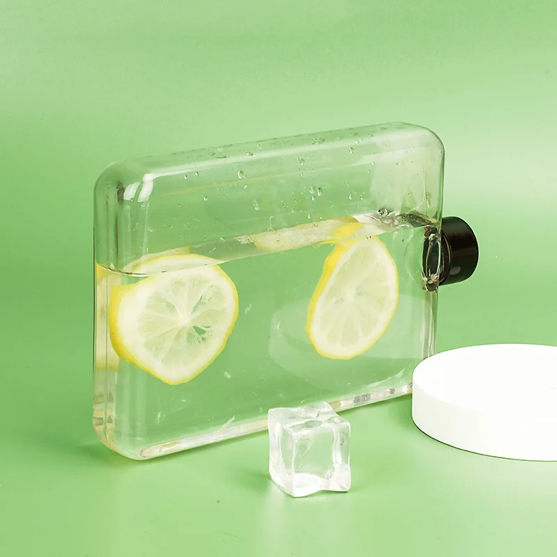 Square Tritan Plastic Customized 500ml Notebook Memo Flat Water Bottle Slim Thin Water Bottle
