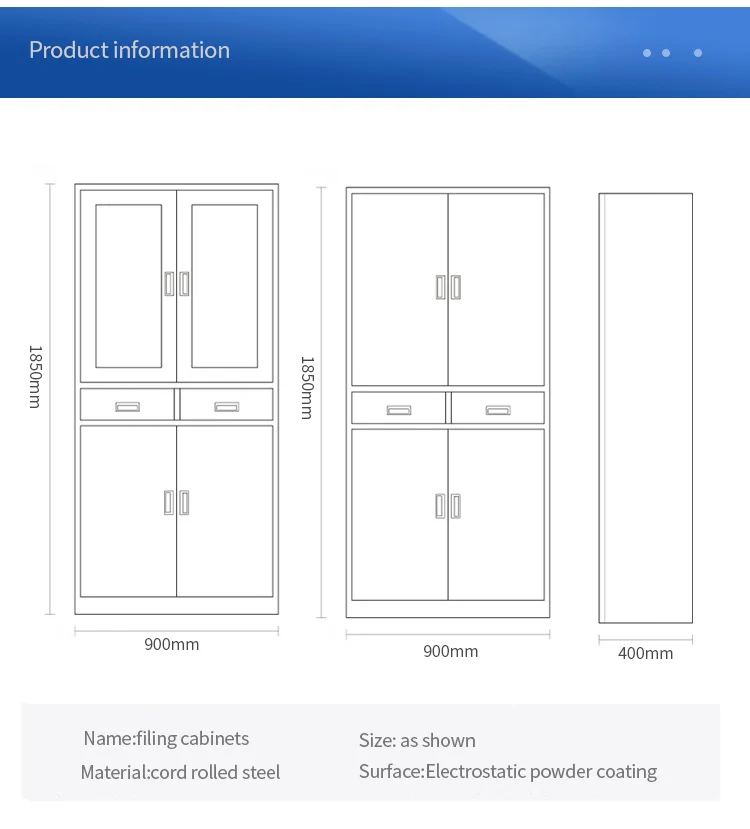 2 Drawers laboratory steel glass door display cabinet supplier