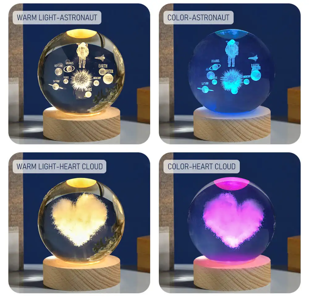 3d Art Crystal Ball Night Lamp Luminous Crystal Ball Decoration Solar