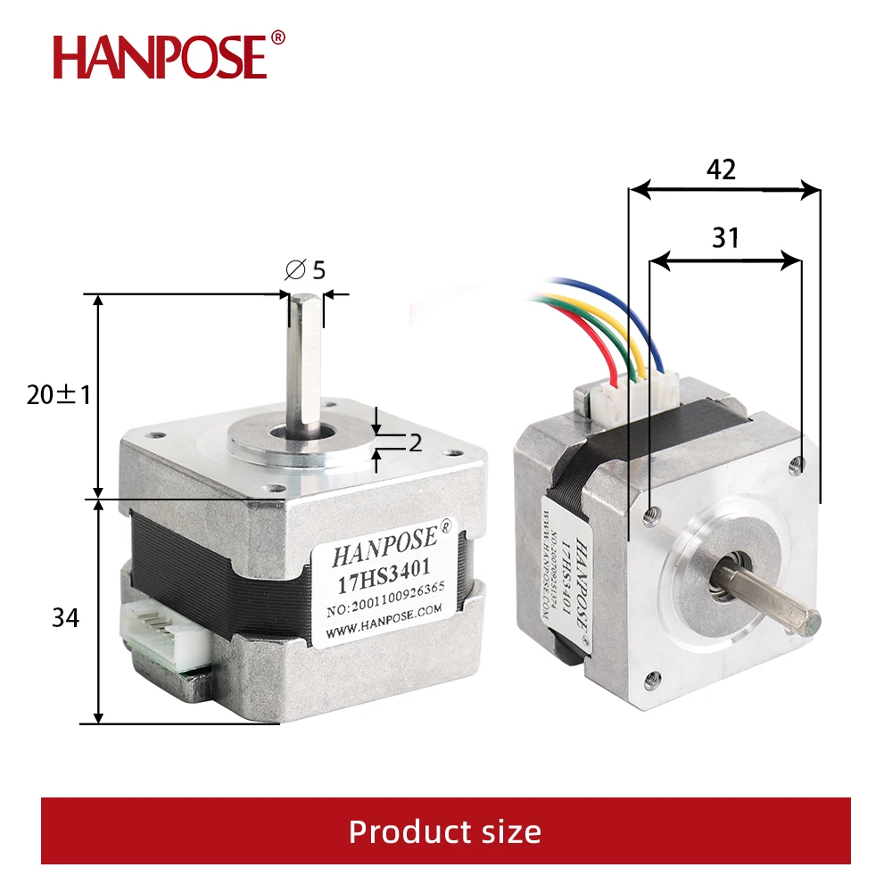 Nema17 Stepper Motor 42x34mm, 2 Phase 1.3A, 28Ncm Torque for 3D Printers &  Monitors - CE, RoHS, FCC Certified