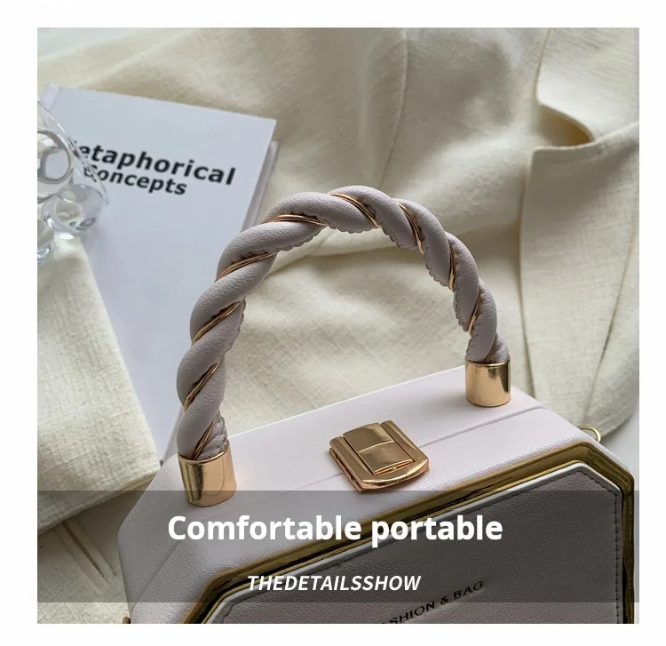 Lady Fashionable Handbag Simple Chain Embellished Mini Square Crossbody Bucket Bag Premium Polyester Lined Casual