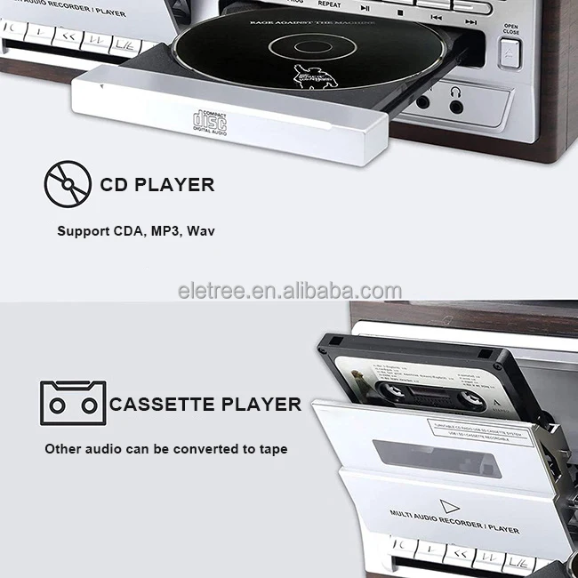 Ce Free Customs Clearance Vinyl Record Player With Cd Player Cassette Recording and Player  Usb Sd Fm Radio