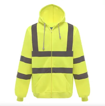 Custom print own logo reflective stripe hoodies work construction fleece hoodie men  zipper hoodie