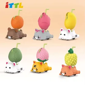 ITTL Popular Cute Animal Design Children's Universal Pull Back Cow Car Toy Glowing Flashing Musical Feature Made Durable Plastic