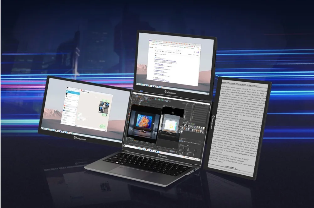 Triple Portable Monitor Attachable 13.3