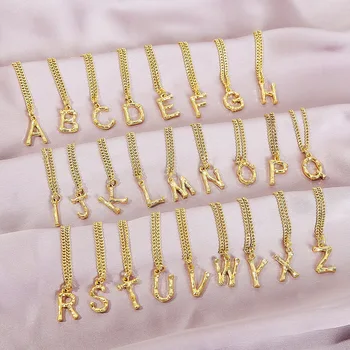 Women Jewelry Stainless Steel 26 Statement Initial Necklace Alphabet Bamboo Letter Pendant Necklace A-z Letter Pendant