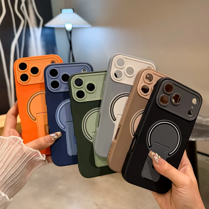 New Large Window Wireless Charging Magnetic Invisible Frame Bracket Cell Phone Cases for Iphone 17 Pro Max 16 Pro 15 14 13 12 11