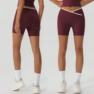 Roregal V-Shaped Waist Contrasting Color No Front Seam Yoga Shorts Fitness Yoga Pants Active Leggings