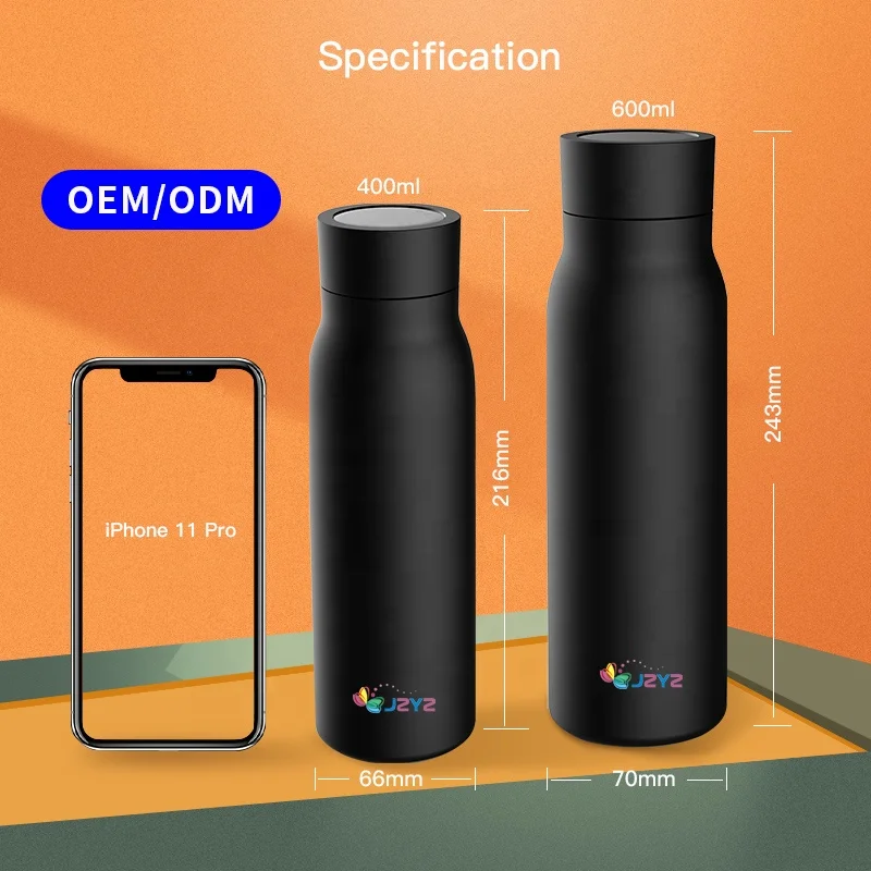 JZYZ Smart Water Bottle Drink Reminder Temperature Waterproof Double Wall Stainless Steel Bottle With App