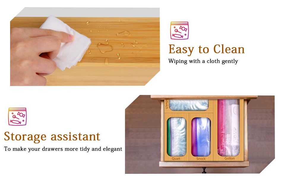 Custom Bamboo Kitchen Storage Box Storage Bag Organizer Bamboo Ziplock