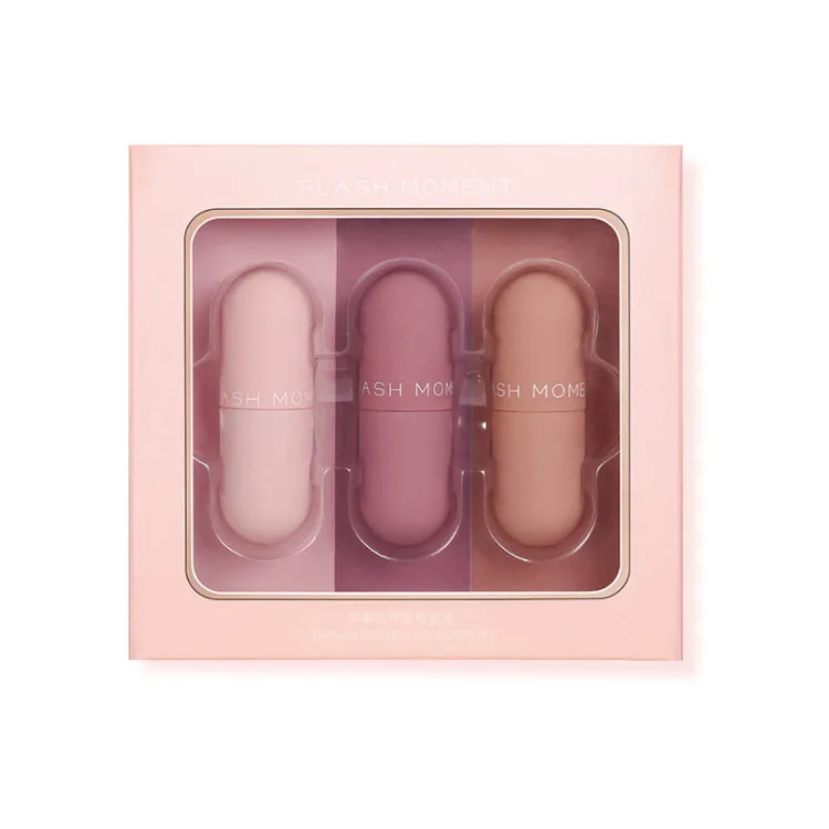 High Quality FLASH MOMENT Moisturizing Matte 3 Colors Mini Capsule Lip Gloss Set Lipstick