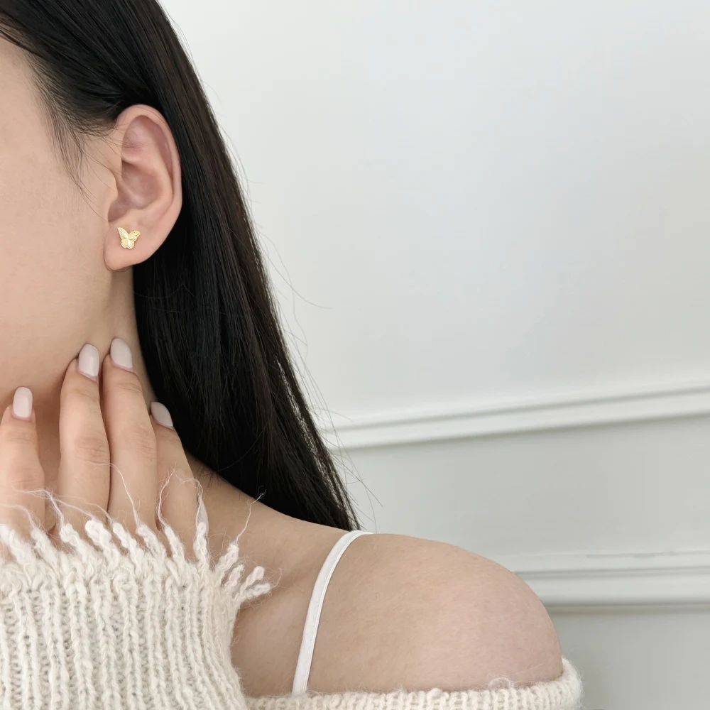 KAKODIY Unique Small 925 Sterling Silver Small Laser Textured Surface Butterfly Stud Earrings Women Daily Wear detail 5