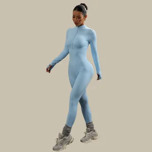 New Zipper Long Sleeves Fitness Yoga Clothes High Strength Workout Wear Women Gym One Piece Yoga Sports Jumpsuit