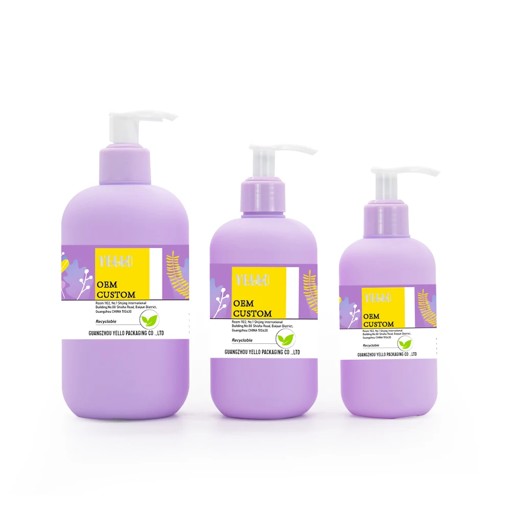 Green Purple HDPE Soft Plastic Lotion Bottle Frosted Squeeze Shampoo Bottles and Cream Jar Set 200ml 300ml 500ml 800ml 250g