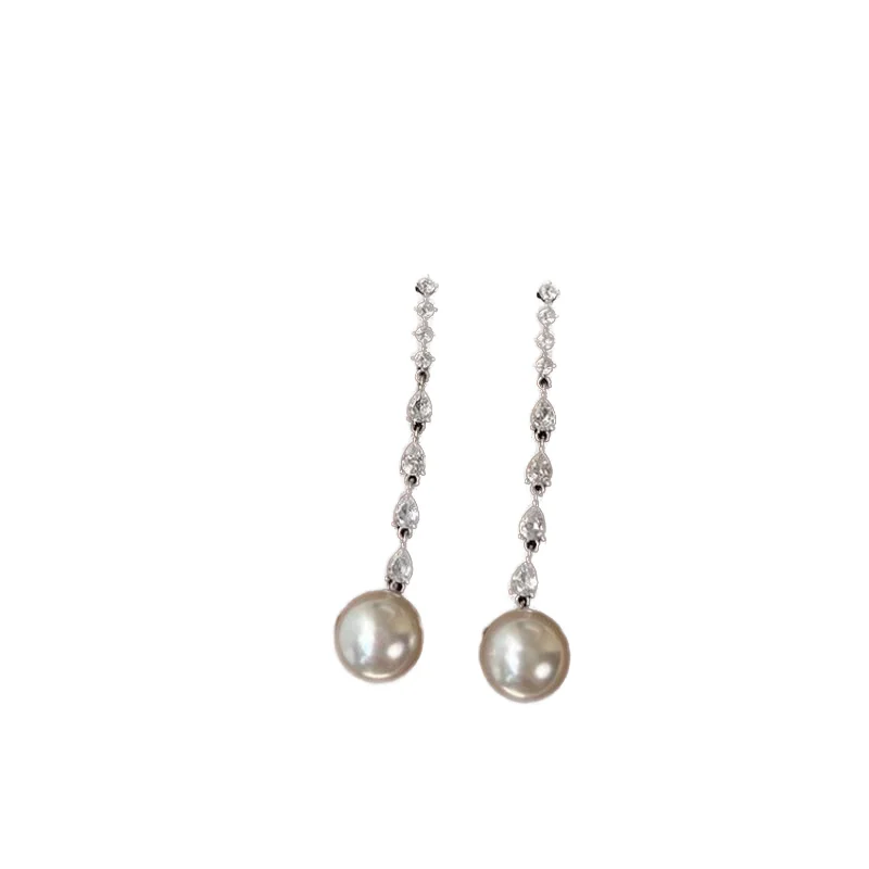 Simple Long Drop Hanging Pearl Fashion Earrings