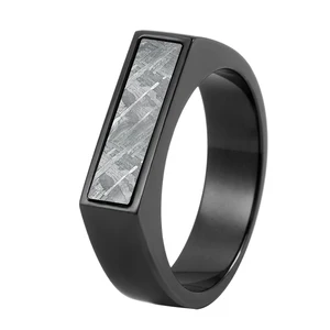 Fashionable Accessory Comfort Fit Never Fade Black Zirconium and Meteorite Men's Wedding Band Signet Meteorite Ring