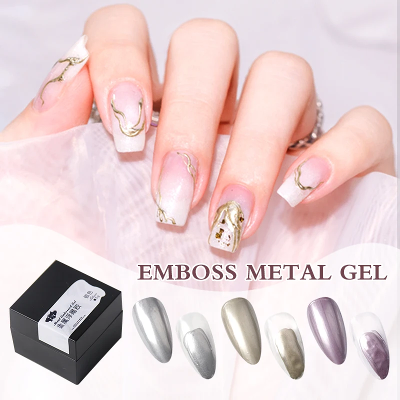 Nail Art Emboss Sculpture Carving Gel Private Label 3 Colors Metallic