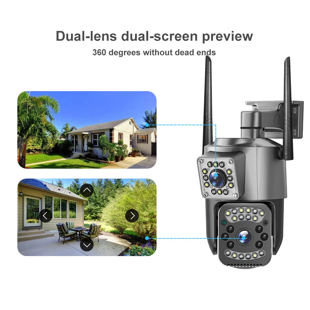 V380Pro Two Lens Ball 1080P HD Outdoor Waterproof WiFi Camera No Blind Spot Suitable Home Remote Monitor Audio Intercom 2Screens