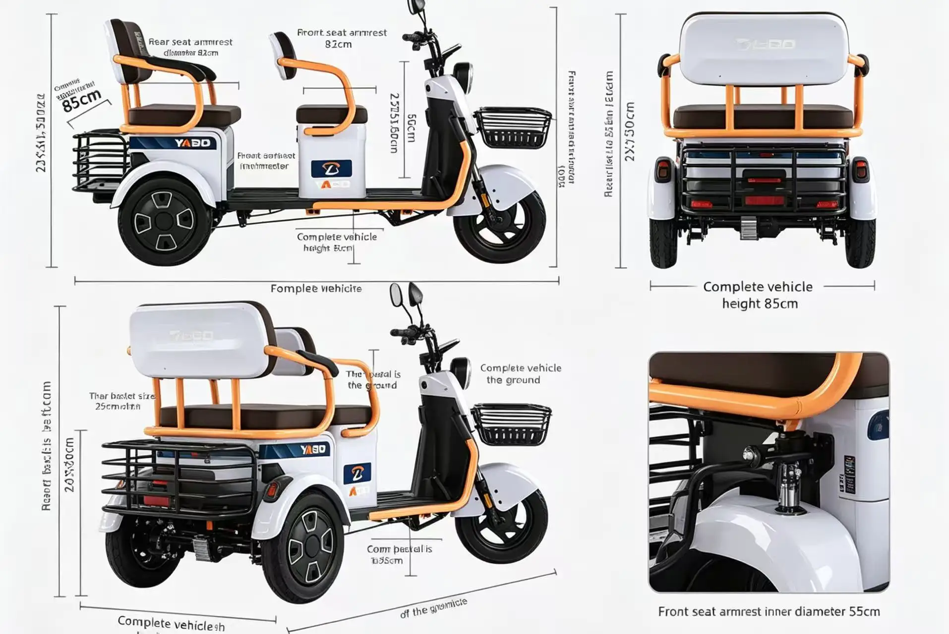 Electric Tricycle 3-Wheeler Scooter 1000W Motor 140km Range for Adults Cargo & Passenger