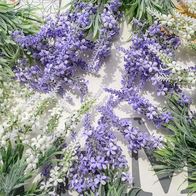 6 Rami Di Fiori Artificiali Lilla 64 Cm - Viola E Blu, Seta Realistica, Composizioni Per Vasi E Centrotavola - Decorazione Casa - 3