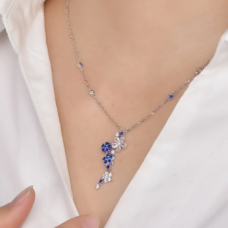 Fashion jewelry women silver chain necklace flower dance necklace pendant charms diamond pendant