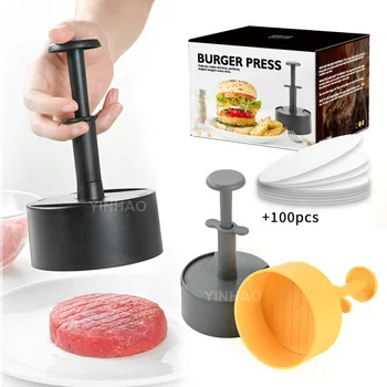 New Design Plastic Adjustable Burger Press Hamburger Patty Maker with 100 Wax Papers