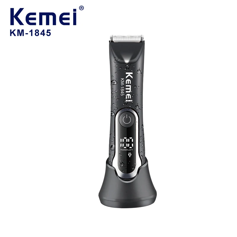 KEMEI km-1845 ماكينة قص شعر الجسم الكهربائية القابلة لإعادة الشحن، ماكينة حلاقة كهربائية مقاومة للماء لمنطقة العانة والفخذ، مع ضوء