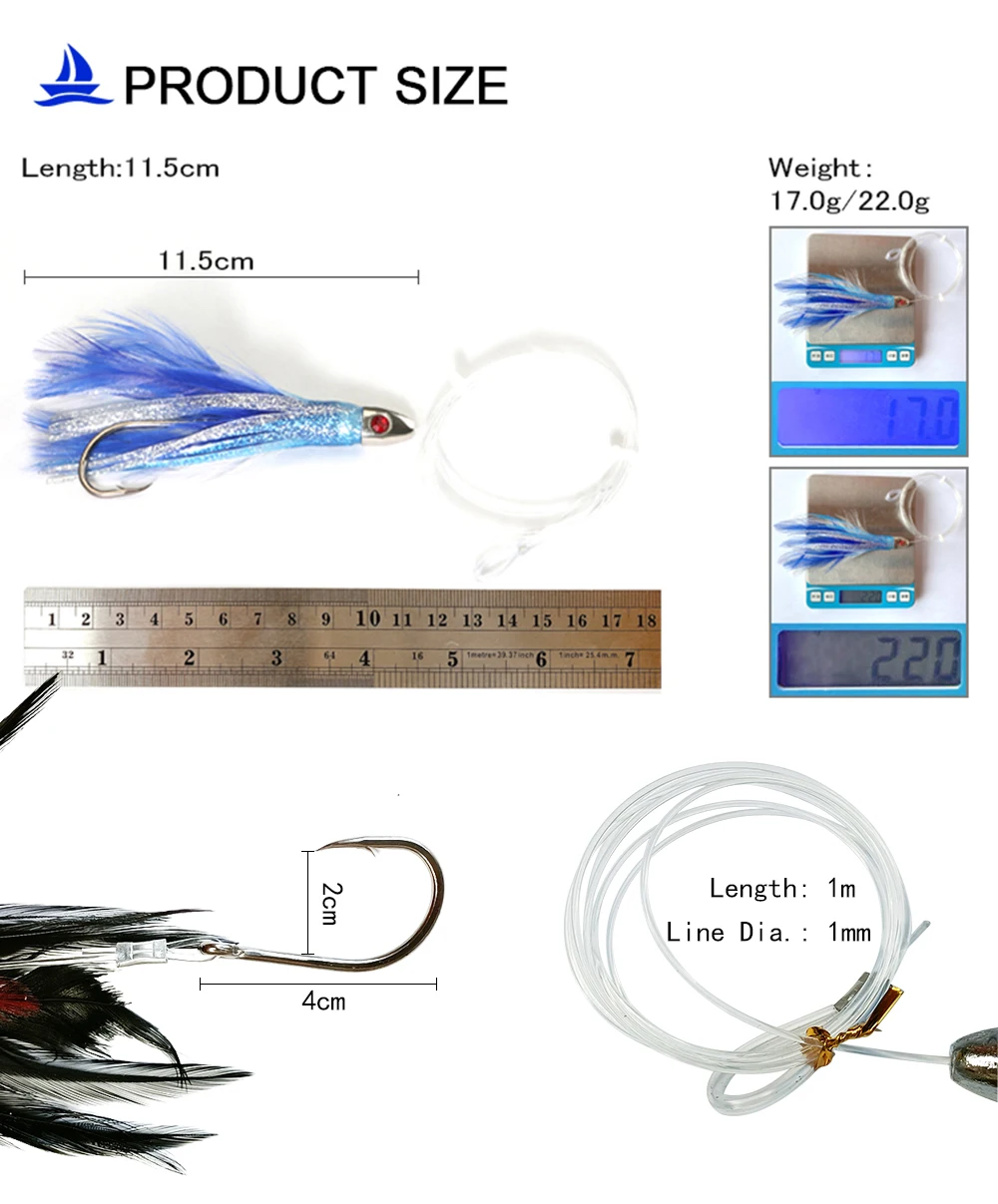Newbility Tuna Fish Hook Rig Trolling Saltwater Sea Teaser Bird Big Game Fishing Lures Feather
