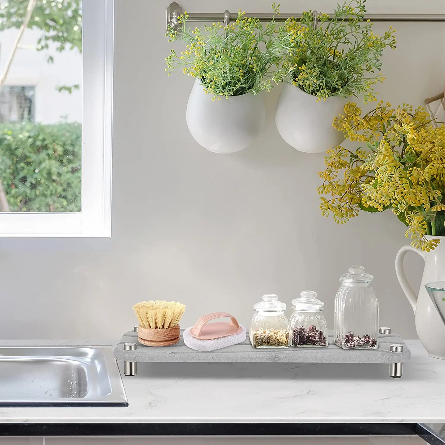 Fast Drying Stone Sink Caddy With Soap Holder Dishes Quick Water