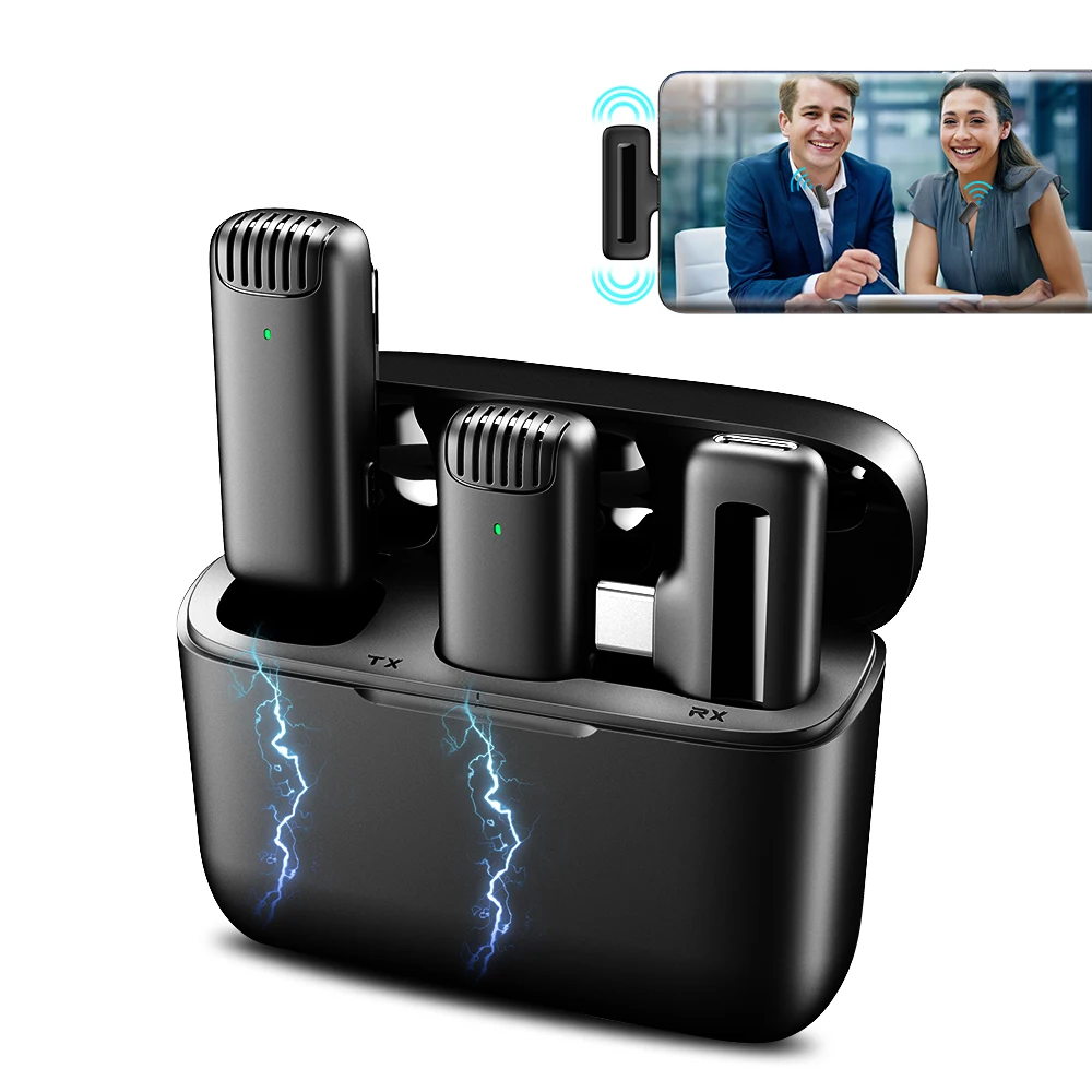 Wireless Lavalier Microphone with Portable Storage Charging Box Noise Reduction Outdoor Live Broadcast Microphone