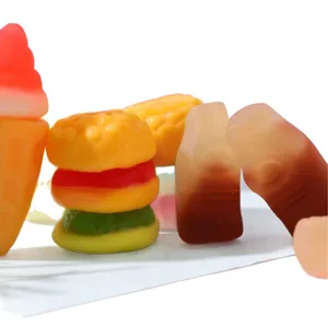 Sour Fruity Gummy Candies Assorted Chewy Burger Pattern Snacks with Coated Decoration