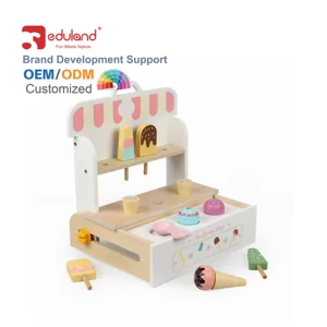 2026 Hot Sale Portable Fold-Able Wooden Ice Cream Shop Children's Portable Role-Playing Kitchen & Food Toys