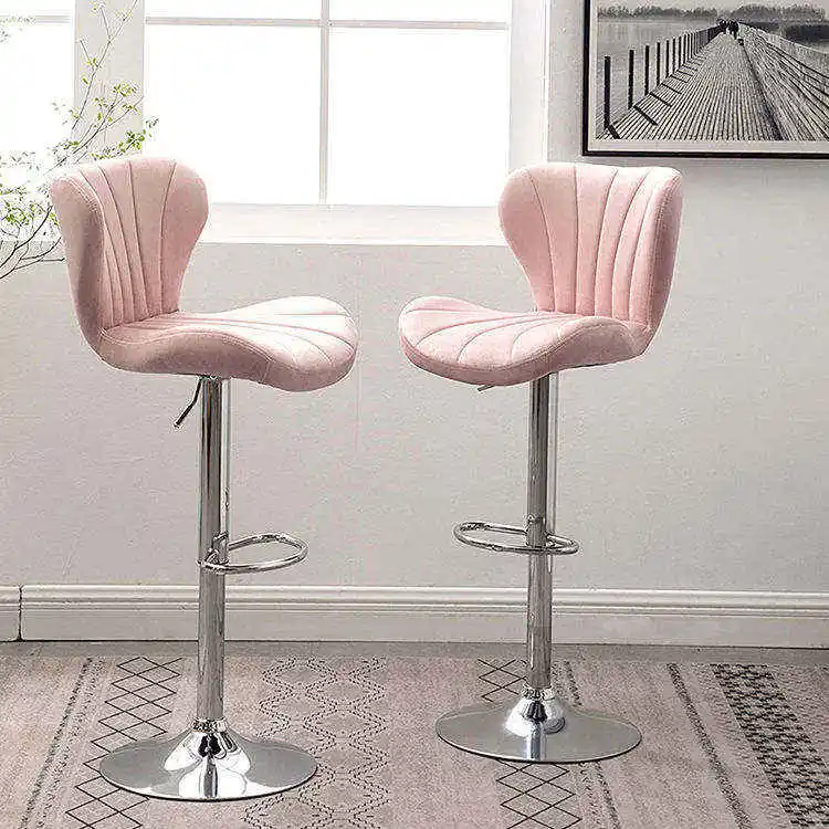 Romantic Design Height Adjustable Swivel Adjustable Modern Pink Bar Stools Velvet Bar Chair