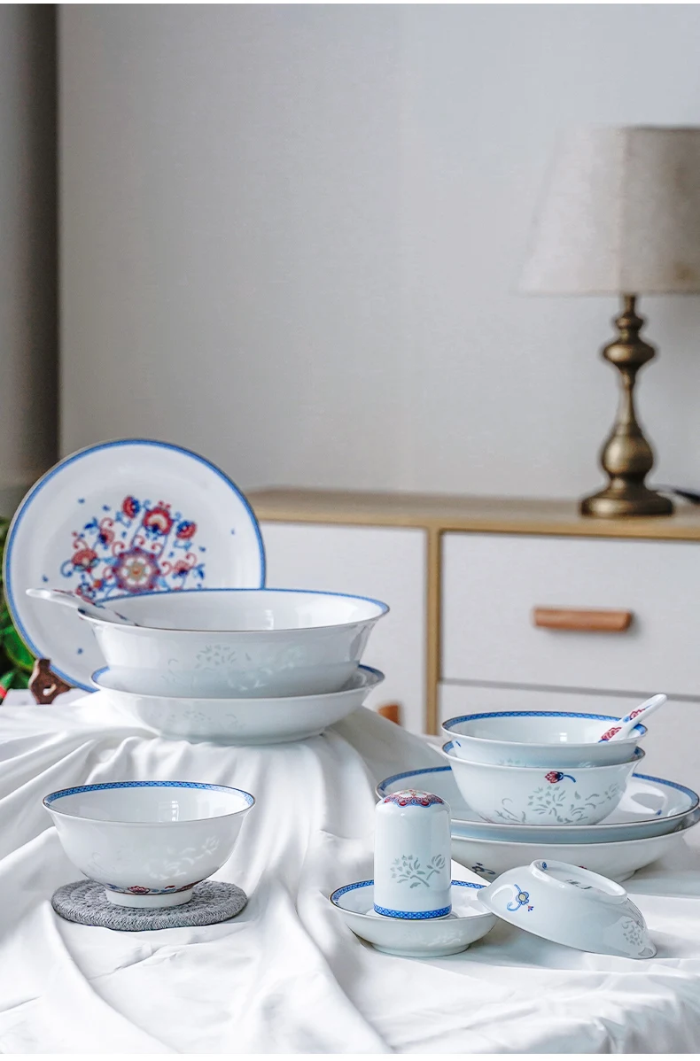 Jingdezhen Linglong High-End Ceramic Tableware Set Single Chinese Rice Bowl and Dish Premium Bowl Dishware for Household Use factory