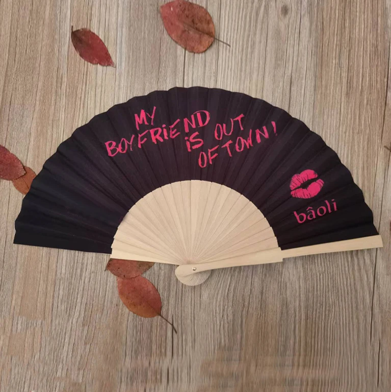 Wholesale Eco Friendly Fabric Hand Fan Customized Engrave Logo Bamboo Handle Ribs Wedding Gift Foldable Hand Fans