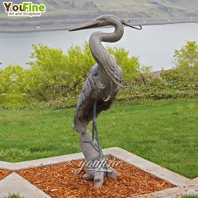 Life Size Outdoor Animal Casting Bronze Heron Statue Sculpture for Garden Yard